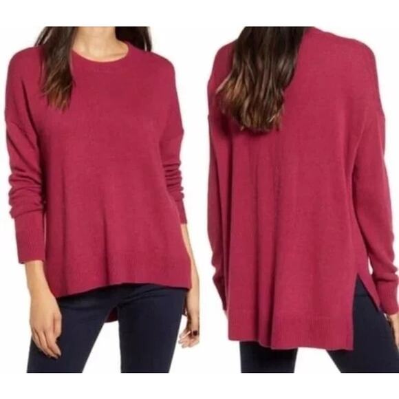 Chelsea 28 Cozy Soft High/Low Crew Neck Sweater Size Small in Burgundy Berry NWT - Picture 1 of 7